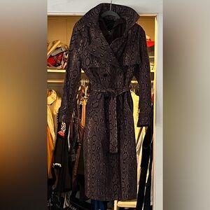 BCBG waterproof Black/Brown Snake  Patterned Trench Coat